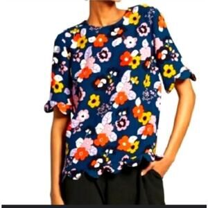 Victoria Beckham for Target Navy Floral Blouse Size xs scalloped hem